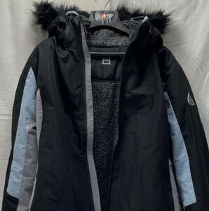 Avalanche Black and Gray Hooded Jacket with Fur Trim